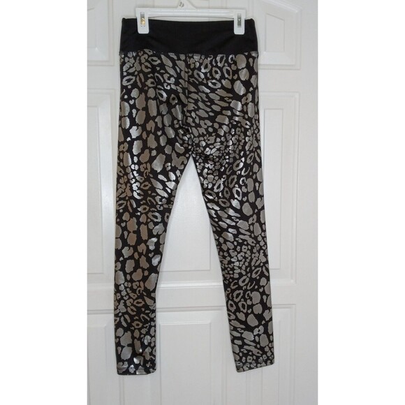 Girl's Justice Active Sport Leggings Size 14 Black Silver Leopard Print Pants - Picture 2 of 4